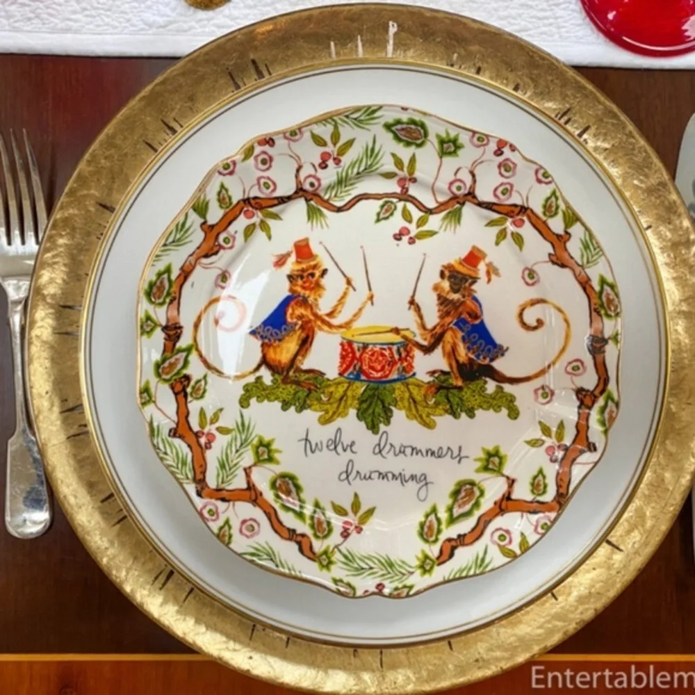 Anthropologie Inslee Fariss 12 Days Of Christmas Drummers Dessert Plate